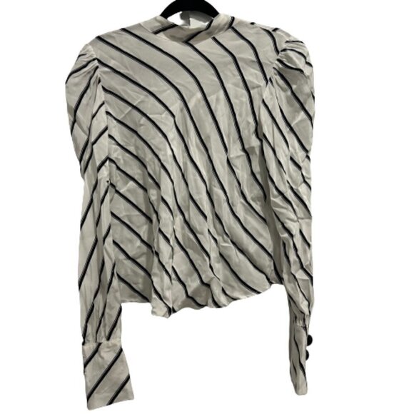 Mng Casual Black And White Striped Long Sleeve Silk Blouse Women’s Size XS - Picture 1 of 6